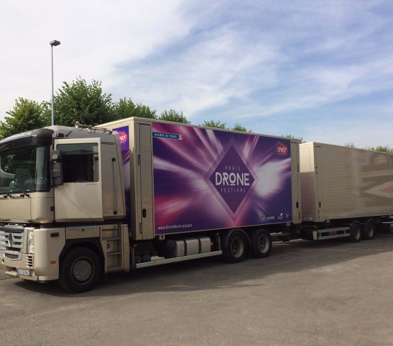Branding truck giant LED screen LMC30 SUPERVISION Paris Drone Festival